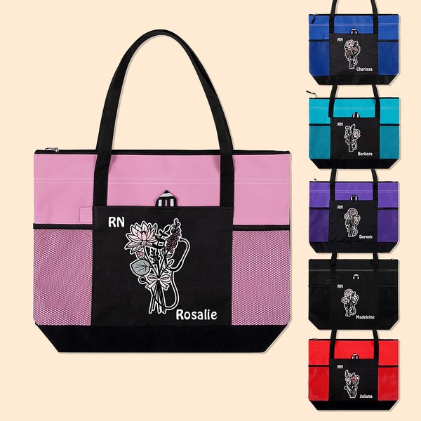 Personlig Stetoskop Bow Birth Flower Bouquet Tote Bag med titel och namn Sjuksköterskevecka Uppskattning Gradering Present för sjuksköterska Läkare