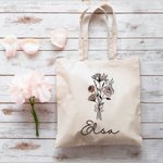 Personlig Födelse Blomma Bukett Bow Canvas Tote Bag med Namn Födelsedag Bröllop Present till henne