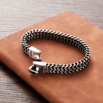 Personalised Men's Stainless Steel Interlocking Bracelet with Engraved Names or Maps Long Distance Relationship Anniversary Gift for Him