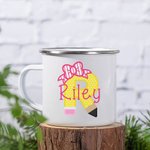 Personalisierte niedlichen Bogen Bleistift 11oz Kind Emaille-Becher mit Initial & Name zurück zu Schule Geschenk für Jungen Mädchen