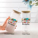 Personalisierte niedlichen Bleistift Apfel Lineal 20oz Glas Becher mit Namen Stroh Lehrer Tag Wertschätzung Geschenk für Lehrer