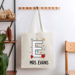 Gepersonaliseerde Pencil Apple Notebook Papier Elementen Fun Letter Canvas Tote Bag met Naam Waardering Terug naar School Gift voor Leraar