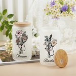 Gepersonaliseerde Stethoscoop Geboorte Bloem Strik 20oz Naam Frosted Glas Tumbler met Bamboe Deksel en Rietje Waardering Afstuderen Gift voor Verpleeg