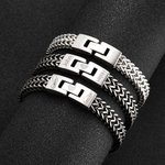 Personalised Men's Stainless Steel Interlocking Bracelet with Engraved Names or Maps Long Distance Relationship Anniversary Gift for Him