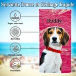 Serviette de Plage Personnalisée avec Prénom Portrait Animal Style Peinture à l'Huile Cadeau Anniversaire Voyage pour Amoureux d'Animal de Compagnie