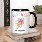 Personalised Pencil Coquette Bow 11oz Ceramic Mug with Name Appreciation Back to School Gift for Teacher