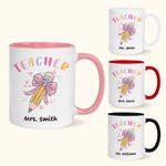 Personalised Pencil Coquette Bow 11oz Ceramic Mug with Name Appreciation Back to School Gift for Teacher
