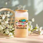 Personalisierte niedlichen Bleistift Apfel Lineal 20oz Glas Becher mit Namen Stroh Lehrer Tag Wertschätzung Geschenk für Lehrer