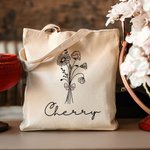 Personlig Födelse Blomma Bukett Bow Canvas Tote Bag med Namn Födelsedag Bröllop Present till henne