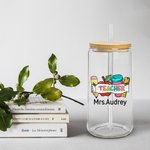 Personalisierte niedlichen Bleistift Apfel Lineal 20oz Glas Becher mit Namen Stroh Lehrer Tag Wertschätzung Geschenk für Lehrer