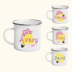 Personalisierte niedlichen Bogen Bleistift 11oz Kind Emaille-Becher mit Initial & Name zurück zu Schule Geschenk für Jungen Mädchen