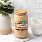 Personalisierte niedlichen Bleistift Apfel Lineal 20oz Glas Becher mit Namen Stroh Lehrer Tag Wertschätzung Geschenk für Lehrer