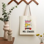 Gepersonaliseerde Pencil Apple Notebook Papier Elementen Fun Letter Canvas Tote Bag met Naam Waardering Terug naar School Gift voor Leraar