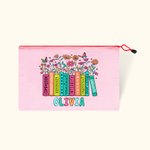 Personalized Colourful Book Pencil Wildflowers Mesh Zipper Pouch Bag with Name Birthday Teacher's Day Appreciation Gift for Teacher