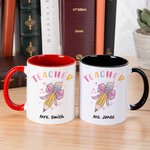 Personalised Pencil Coquette Bow 11oz Ceramic Mug with Name Appreciation Back to School Gift for Teacher