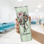 Personalized Birth Flower Bouquet Stethoscope 20oz Tumbler with Name Graduation Appreciation Gift for Nurse Doctor