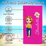 Serviette de plage à séchage rapide personnalisée avec nom personnage et fleur de naissance - Cadeau de vacances pour les amis et la famille