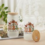 Personalized Vintage Flower 20oz Mrs Frosted Glass Tumbler with Name Lid and Straw Bridal Shower Appreciation Gift for Her