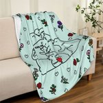 Personalised Heart Hugging Bears Birth Flower Fleece Soft Blanket with 2-9 Names Birthday Gift for Family