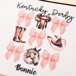 Personalized Cute Kentucky Derby Coquette Bow Women Makeup Bag with Name and Wrist Strap Portable Travel Accessory Gift for Horse Lovers