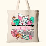 Personalisierte Medical-Themed Design Canvas Tragetasche mit Namen Anerkennung Krankenschwester Woche Geschenk für Krankenschwester Arzt medizinisches Personal