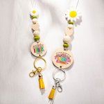 Personalized Flower Wooden Beaded Name Lanyard with Key Ring Gratitude Back to School Gift for Teacher