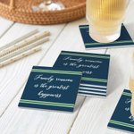 Personalised Multicolour Stripe Family Reunion Quote Water Absorbent Square Ceramic Coasters with Text Set of 2 Housewarming Gift for Family