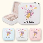 Personalized Pink Coquette Bow Pencil Design Leather Jewellery Box with Name Teacher's Day Appreciation Birthday Gift for Teacher