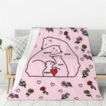 Personalised Heart Hugging Bears Birth Flower Fleece Soft Blanket with 2-9 Names Birthday Gift for Family