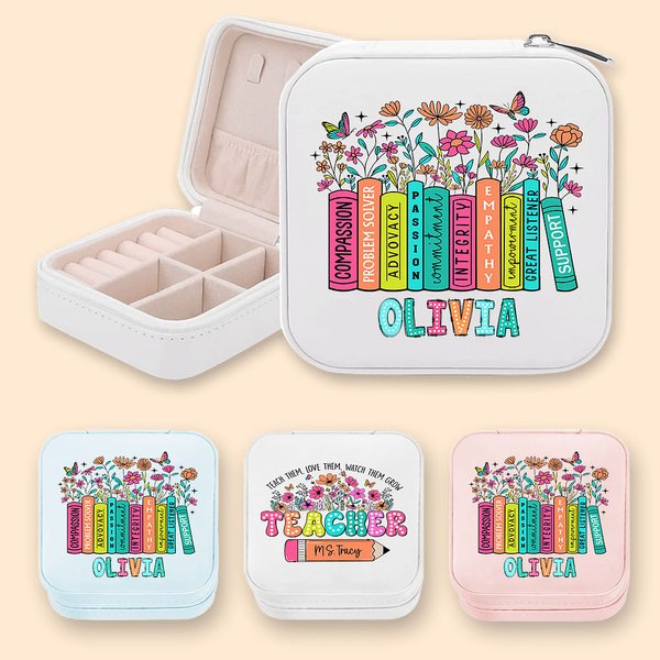 Personalized Colourful Book Wildflowers Butterfly Jewellery Box with Name Back to School Gratitude Gift for Teacher