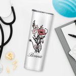Personalized Birth Flower Bouquet Stethoscope 20oz Tumbler with Name Graduation Appreciation Gift for Nurse Doctor
