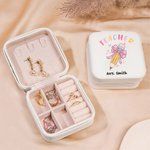 Personalized Pink Coquette Bow Pencil Design Leather Jewellery Box with Name Teacher's Day Appreciation Birthday Gift for Teacher