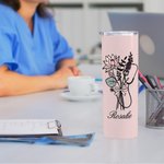 Personalized Birth Flower Bouquet Stethoscope 20oz Tumbler with Name Graduation Appreciation Gift for Nurse Doctor