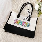 Personalised Dalmatian Dots Large Capacity Canvas Tote Bag with Name and Waterproof Liner Bridesmaid Party Birthday Gift for Her
