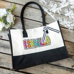 Personalised Dalmatian Dots Large Capacity Canvas Tote Bag with Name and Waterproof Liner Bridesmaid Party Birthday Gift for Her