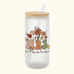 Personalized Vintage Flower 20oz Mrs Frosted Glass Tumbler with Name Lid and Straw Bridal Shower Appreciation Gift for Her