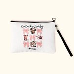 Personalized Cute Kentucky Derby Coquette Bow Women Makeup Bag with Name and Wrist Strap Portable Travel Accessory Gift for Horse Lovers