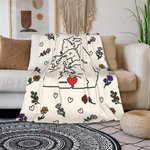 Personalised Heart Hugging Bears Birth Flower Fleece Soft Blanket with 2-9 Names Birthday Gift for Family