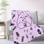 Personalised Heart Hugging Bears Birth Flower Fleece Soft Blanket with 2-9 Names Birthday Gift for Family