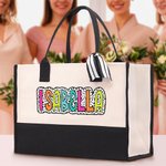 Personalised Dalmatian Dots Large Capacity Canvas Tote Bag with Name and Waterproof Liner Bridesmaid Party Birthday Gift for Her