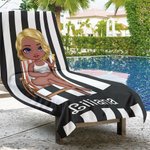 Personalised Quick Dry Super Absorbent Striped Pink and White Fashion Beach Towel with Name Birthday Pool Party Vacation Gift for Her
