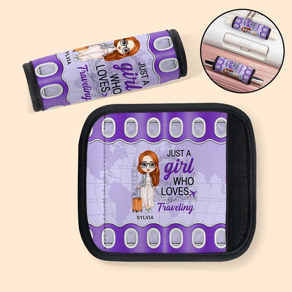 Personalized Just A Person Who Loves Traveling Luggage Handle Wrap Set of 2 with Name and Contact Card Travel Accessories Gift for Travel Lovers