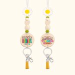 Personalized Flower Wooden Beaded Name Lanyard with Key Ring Gratitude Back to School Gift for Teacher