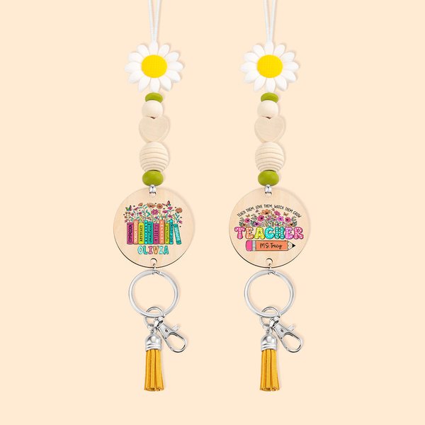 Porte-Badge en Bois Personnalisé avec Nom Style Livres ou Crayon Cadeau Rentrée Scolaire pour Professeur