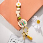 Personalized Flower Wooden Beaded Name Lanyard with Key Ring Gratitude Back to School Gift for Teacher