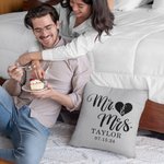 Personalized Love Heart Mr. & Mrs. Throw Pillow Cover with Name and Date Anniversary Valentine's Day Gift for Couple