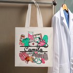 Personalisierte Medical-Themed Design Canvas Tragetasche mit Namen Anerkennung Krankenschwester Woche Geschenk für Krankenschwester Arzt medizinisches Personal