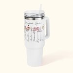 Personalized Multicolour Birth Flower 40oz Tumbler with Name Lid and Straw Birthday  Mother's Day Gift for Mother Grandma