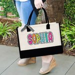 Personalised Dalmatian Dots Large Capacity Canvas Tote Bag with Name and Waterproof Liner Bridesmaid Party Birthday Gift for Her