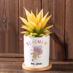 Personalized Pink Bow Pencil Teacher Flower Pot with Wooden Base and Name Teacher's Day Appreciation Gift for Teacher